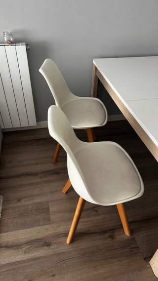 Mesa Comedor + 4 Sillas Madera Blanca