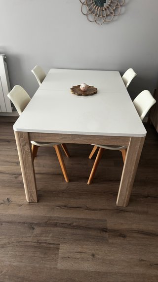 Mesa Comedor + 4 Sillas Madera Blanca