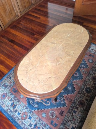 Mesa centro vintage de marmol y madera