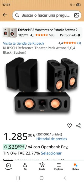 Altavoces Klipsch Dolby Atmos + Subwoofer