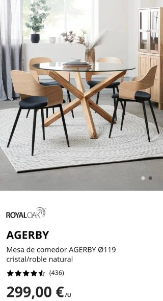 Mesa comedor AGERBY Ø119 cristal/roble