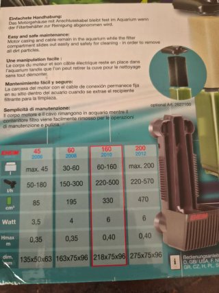 Filtro acuario Eheim 160