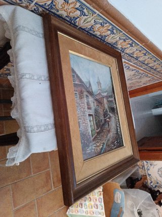 Cuadro de paisaje con marco de madera