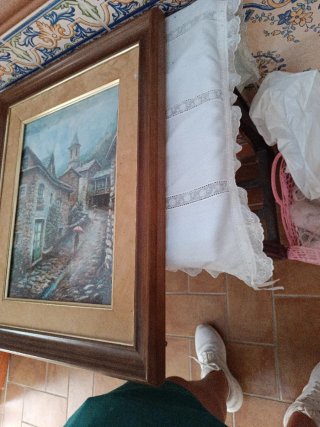Cuadro de paisaje con marco de madera