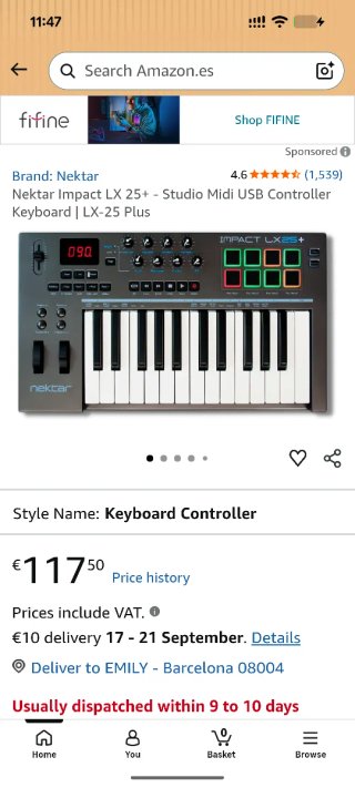 Teclado MIDI Nektar Impact LX25+