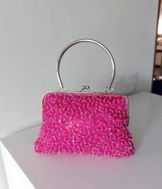 Bolso fiesta de mano cuentas lentejuelas fucsia