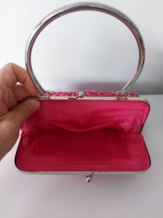 Bolso fiesta de mano cuentas lentejuelas fucsia