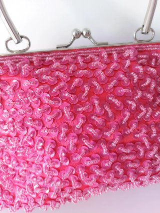 Bolso fiesta de mano cuentas lentejuelas fucsia