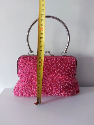 Bolso fiesta de mano cuentas lentejuelas fucsia