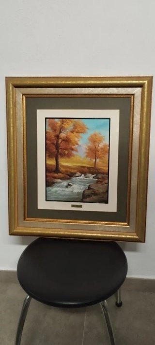 Cuadro paisaje río y árboles otoño.Ext 64x56