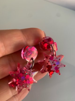 Pendientes resina estrella rosa