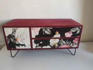Joyero madera y terciopelo floral
