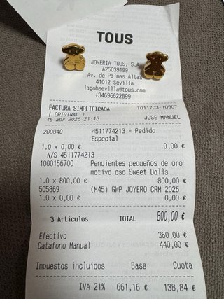 Pendientes TOUS Oso Grandes de oro