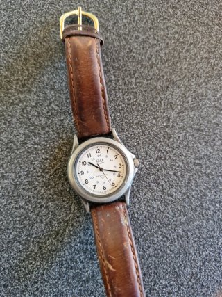 Orologio Vintage Q&Q Quartz Pelle Marrone
