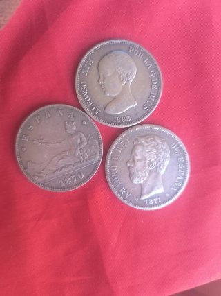 Lote 3 Monedas España Alfonso XIII Amadeo I 1870-1