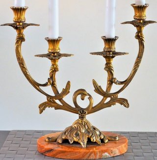 Candelabro Bronce y Mármol Antiguo