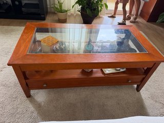 Mesa de centro elevable madera y cristal