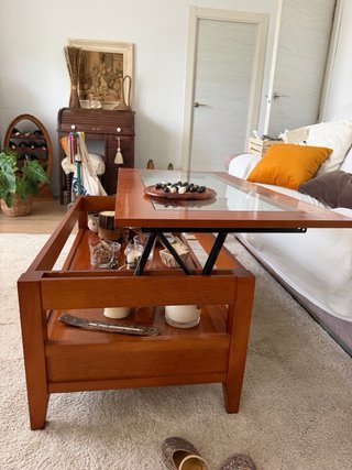 Mesa de centro elevable madera y cristal