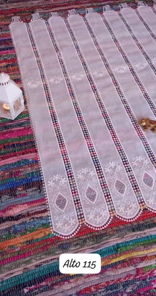 Cortinas de tela y macramé pasabarraAlto115cm