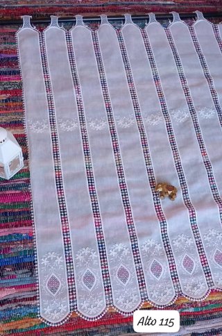 Cortinas de tela y macramé pasabarraAlto115cm
