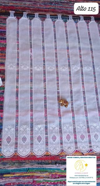 Cortinas de tela y macramé pasabarraAlto115cm