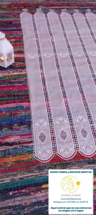 Cortinas de tela y macramé pasabarraAlto115cm