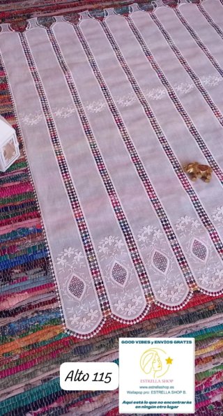 Cortinas de tela y macramé pasabarraAlto115cm