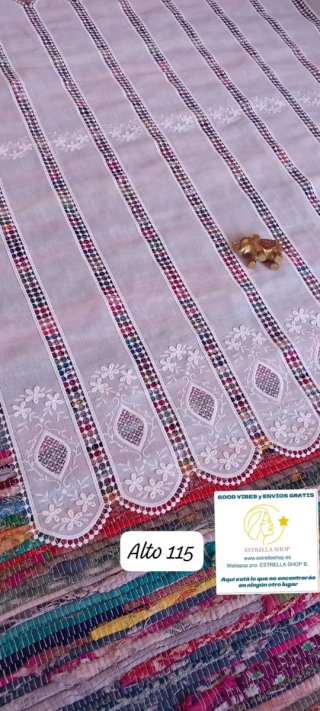 Cortinas de tela y macramé pasabarraAlto115cm