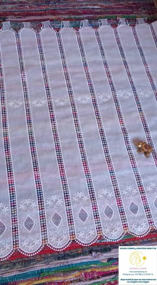 Cortinas de tela y macramé pasabarraAlto115cm