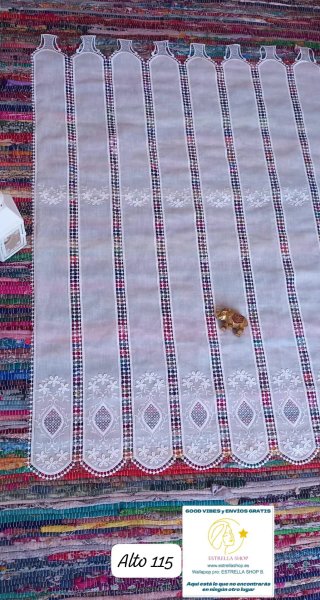 Cortinas de tela y macramé pasabarraAlto115cm