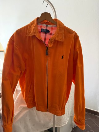 Chaqueta  estilo Harrington naranja forro cuadros