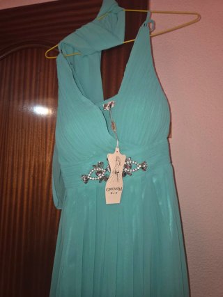 Vestido largo fiesta verde azulado