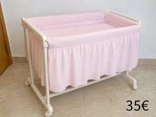 Minicuna bebé rosa con ruedas