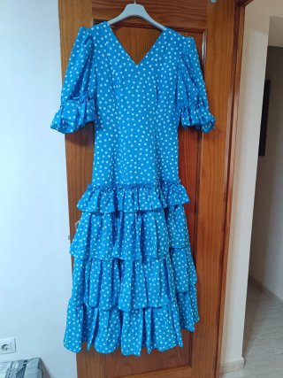 Vestido Flamenca Azul Turquesa Lunares