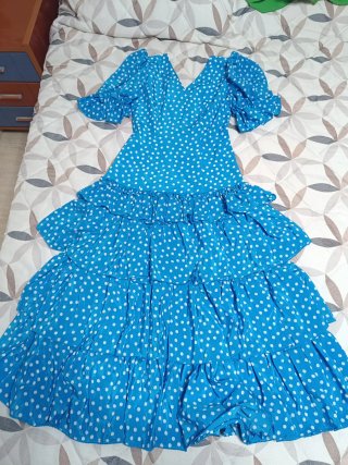 Vestido Flamenca Azul Turquesa Lunares