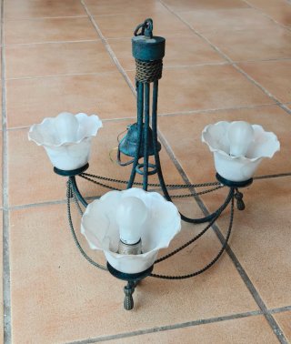 Lámpara de techo forja 3 luces cristal