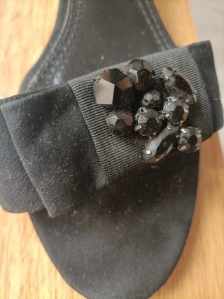 Prada Zapatos Terciopelo Piel Negro Talla 37