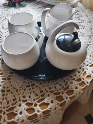 Juego de café porcelana blanco y negro