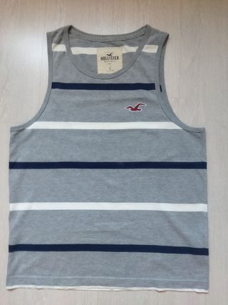 Camiseta Talla L Hollister Rayas Gris Chico
