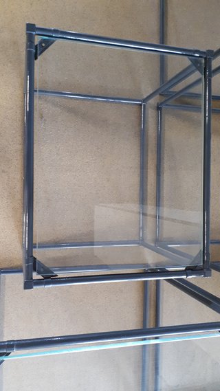 Mesa auxiliar cristal y metal gris antracita