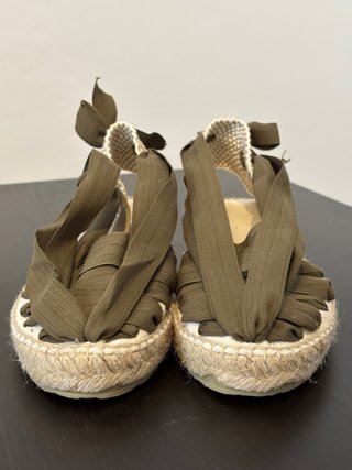 Sandalias Esparto con cintas verdes - Talla 39