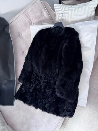 Abrigo Piel Negro Nuevo Elegante