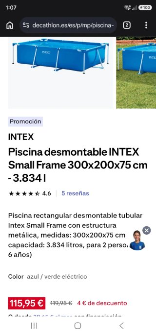 Piscina Intex Rectangular 3x2