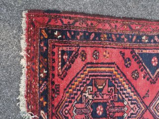 Alfombra persa antigua lana roja y azul