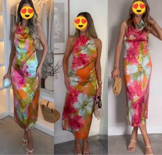 Vestido midi Zara floral satinado Talla XL