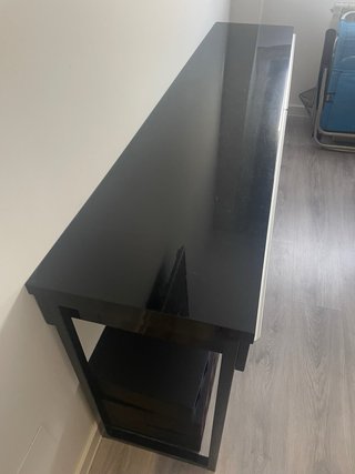 Mesa escritorio negra brillo cristal y metal