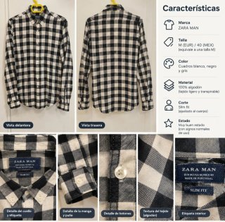 Camisa cuadros Zara Beige y Negro