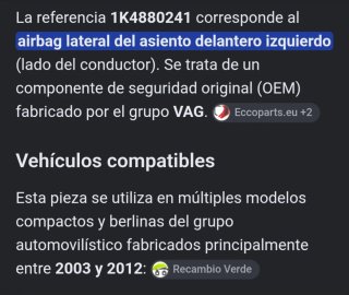 Airbag Asiento VAG 1K4 880 241