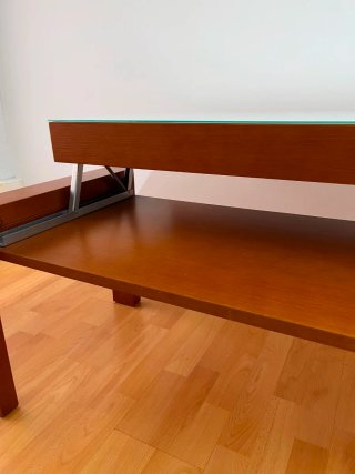 Mesa de centro elevable madera y cristal