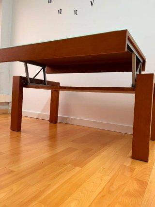 Mesa de centro elevable madera y cristal